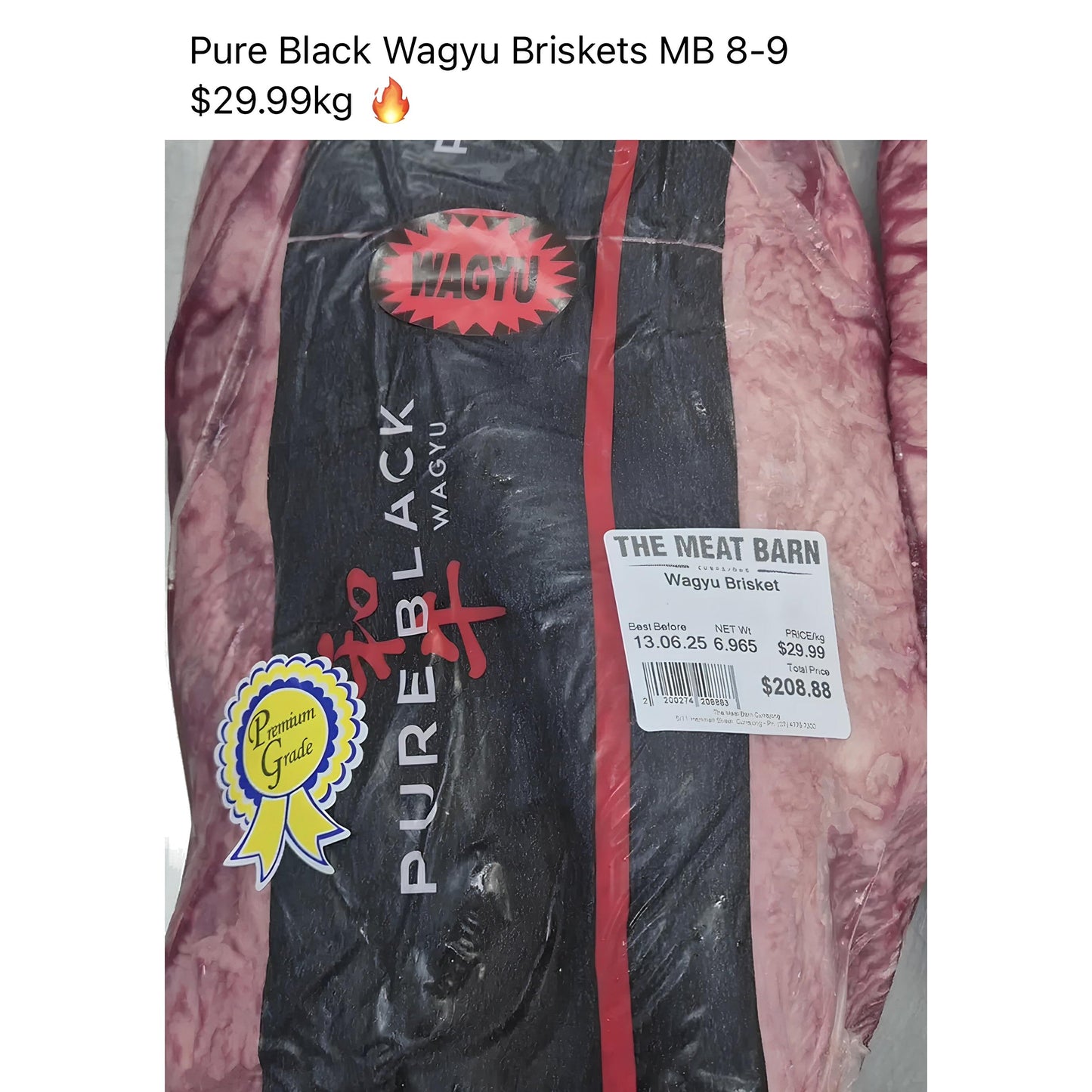 Pure Black Wagyu - Australian - Black Angus Wagyu Brisket (Packer With Point And Flat Section). MB6/7 Grain-Fed