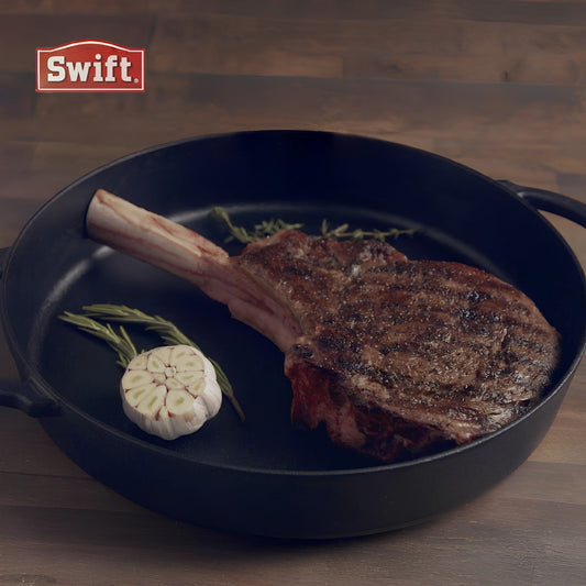Swift USA - USDA Certified Prime Cowboy Ribeye (Bone-In Ribeye). MB4 Frenched