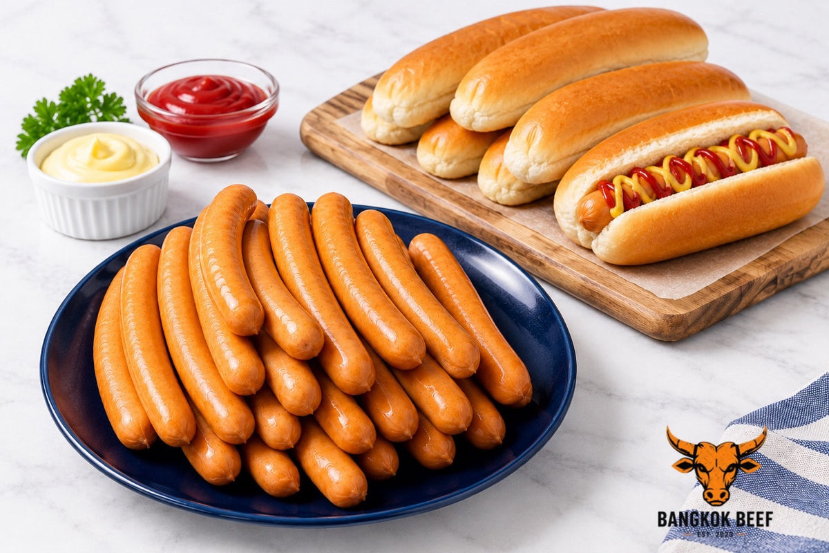 6" 100% Beef Hot Dogs No Fillers & Gluten Free 1pc x 1kg (±50g) – Bangkok Beef